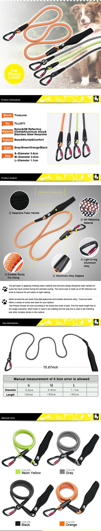 TrueLove Dog Pet Leash Nylon with Reflective Aluminum